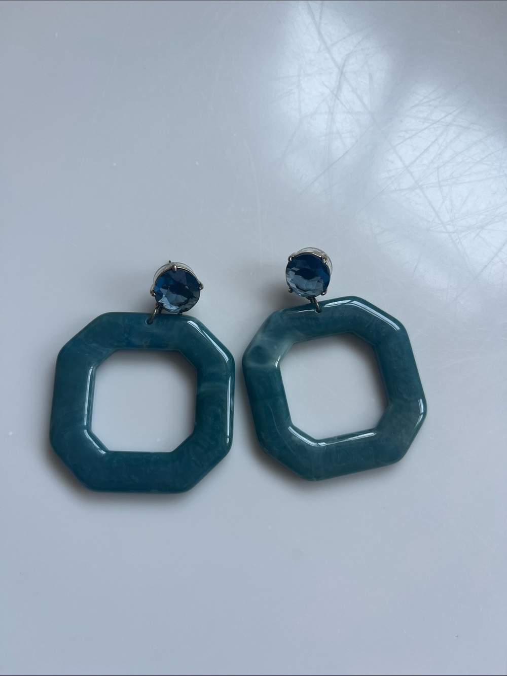Anthropologie Blue Geometric Drop Earrings